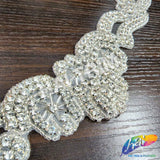 Silver Crystal Beaded Rhinestone Motif Applique, RA-042