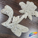 Silver Crystal Beaded Flower Rhinestone Applique, RA-075
