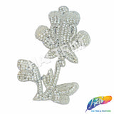 Silver Crystal Beaded Flower Rhinestone Applique, RA-075