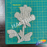 Silver Crystal Beaded Flower Rhinestone Applique, RA-075