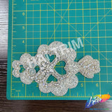 Silver Crystal Beaded Rhinestone Motif Applique, RA-076