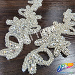 Vintage Silver Clear Beaded Rhinestone Motif Applique (sold by pair), RA-078