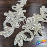 Vintage Silver Clear Beaded Rhinestone Motif Applique (sold by pair), RA-078
