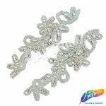 Vintage Silver Clear Beaded Rhinestone Motif Applique (sold by pair), RA-078