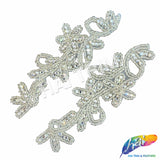 Vintage Silver Clear Beaded Rhinestone Motif Applique (sold by pair), RA-078