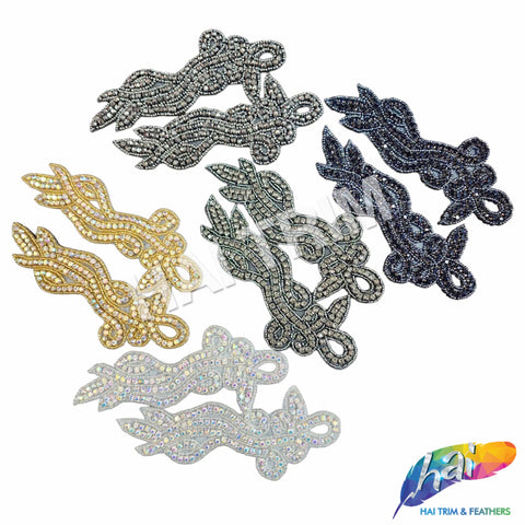 Beaded Rhinestone Motif Applique (sold by pair), RA-083