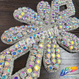 Silver AB Diamond Beaded Rhinestone Motif Applique RA-212