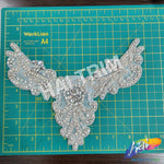 Silver Crystal V-Shape Beaded Rhinestone Motif Applique, RA-234
