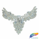 Silver Crystal V-Shape Beaded Rhinestone Motif Applique, RA-234