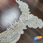Silver Crystal V-Shape Beaded Rhinestone Motif Applique, RA-234