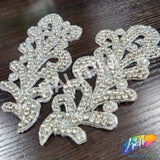 Silver/Crystal Beaded Rhinestone Motif Applique (sold by pair), RA-238