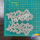 Silver/Crystal Beaded Rhinestone Motif Applique (sold by pair), RA-238