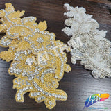 Beaded Rhinestone Flower Motif Applique (sold by pair), RA-239