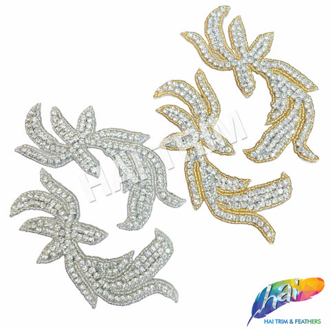 Beaded Rhinestone Motif Applique (sold by pair), RA-240