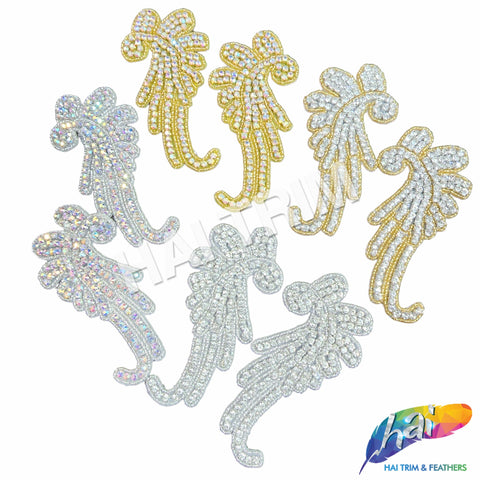 Beaded Rhinestone Wing Motif Applique (sold by pair), RA-247