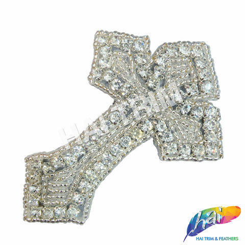 Cross Beaded Rhinestone Applique, RA-250