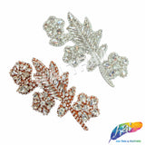 Beaded Rhinestone Flower Motif Applique on Felt, RA-252