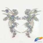 SALE! Flower Beaded Rhinestone Motif Applique on Lace (Sold by Pair), RA-300
