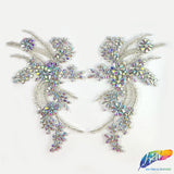 SALE! Flower Beaded Rhinestone Motif Applique on Lace (Sold by Pair), RA-300