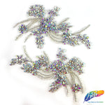 SALE! Flower Beaded Rhinestone Motif Applique on Lace (Sold by Pair), RA-300