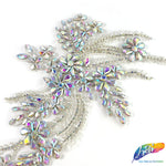 SALE! Flower Beaded Rhinestone Motif Applique on Lace (Sold by Pair), RA-300
