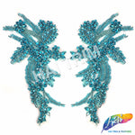 SALE! Flower Beaded Rhinestone Motif Applique on Lace (Sold by Pair), RA-300