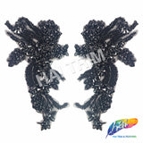 SALE! Flower Beaded Rhinestone Motif Applique on Lace (Sold by Pair), RA-300