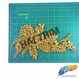 SALE! Flower Beaded Rhinestone Motif Applique on Lace (Sold by Pair), RA-300
