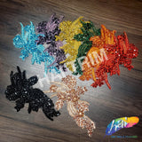 SALE! Flower Beaded Rhinestone Motif Applique on Lace (Sold by Pair), RA-300