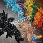 SALE! Flower Beaded Rhinestone Motif Applique on Lace (Sold by Pair), RA-300