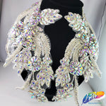 SALE! Flower Beaded Rhinestone Motif Applique on Lace (Sold by Pair), RA-300