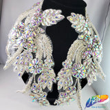 SALE! Flower Beaded Rhinestone Motif Applique on Lace (Sold by Pair), RA-300