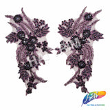 SALE! Flower Beaded Rhinestone Motif Applique on Lace (Sold by Pair), RA-300