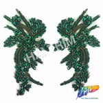 SALE! Flower Beaded Rhinestone Motif Applique on Lace (Sold by Pair), RA-300