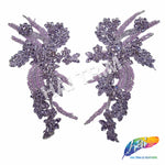 SALE! Flower Beaded Rhinestone Motif Applique on Lace (Sold by Pair), RA-300