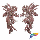 SALE! Flower Beaded Rhinestone Motif Applique on Lace (Sold by Pair), RA-300