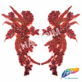 SALE! Flower Beaded Rhinestone Motif Applique on Lace (Sold by Pair), RA-300