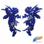 SALE! Flower Beaded Rhinestone Motif Applique on Lace (Sold by Pair), RA-300