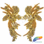 SALE! Flower Beaded Rhinestone Motif Applique on Lace (Sold by Pair), RA-300