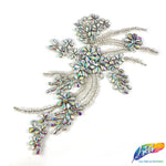 SALE! Flower Beaded Rhinestone Motif Applique on Lace (Sold by Pair), RA-300