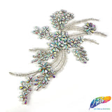 SALE! Flower Beaded Rhinestone Motif Applique on Lace (Sold by Pair), RA-300