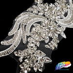 SALE! Flower Beaded Rhinestone Motif Applique on Lace (Sold by Pair), RA-301