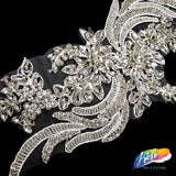 SALE! Flower Beaded Rhinestone Motif Applique on Lace (Sold by Pair), RA-301