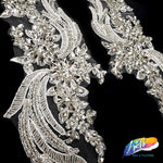 SALE! Flower Beaded Rhinestone Motif Applique on Lace (Sold by Pair), RA-301