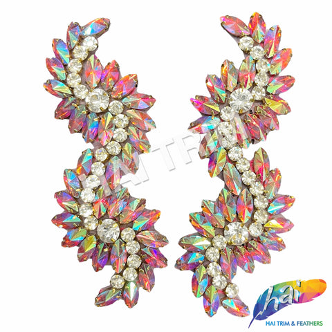 Pink AB Fancy Wavy Rhinestone Motif Applique (sold by pair), RA-082-1