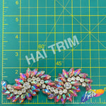 Pink AB Fancy Wavy Rhinestone Motif Applique (sold by pair), RA-082-1