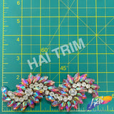 Pink AB Fancy Wavy Rhinestone Motif Applique (sold by pair), RA-082-1
