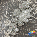 Beaded Rhinestone Flower Motif Applique on Felt, RA-252