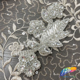Beaded Rhinestone Flower Motif Applique on Felt, RA-252