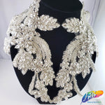 SALE! Flower Beaded Rhinestone Motif Applique on Lace (Sold by Pair), RA-300